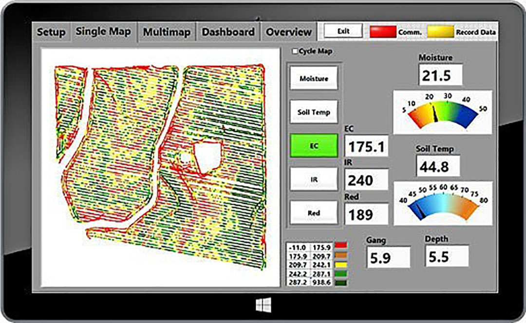 De SoilViewer-tablet toont en registreert alle bodemgegevens realtime, en regelt instellingen. Dat levert een gps-gerelateerde database op waarmee je in de toekomst betere teeltbeslissingen kunt nemen.
