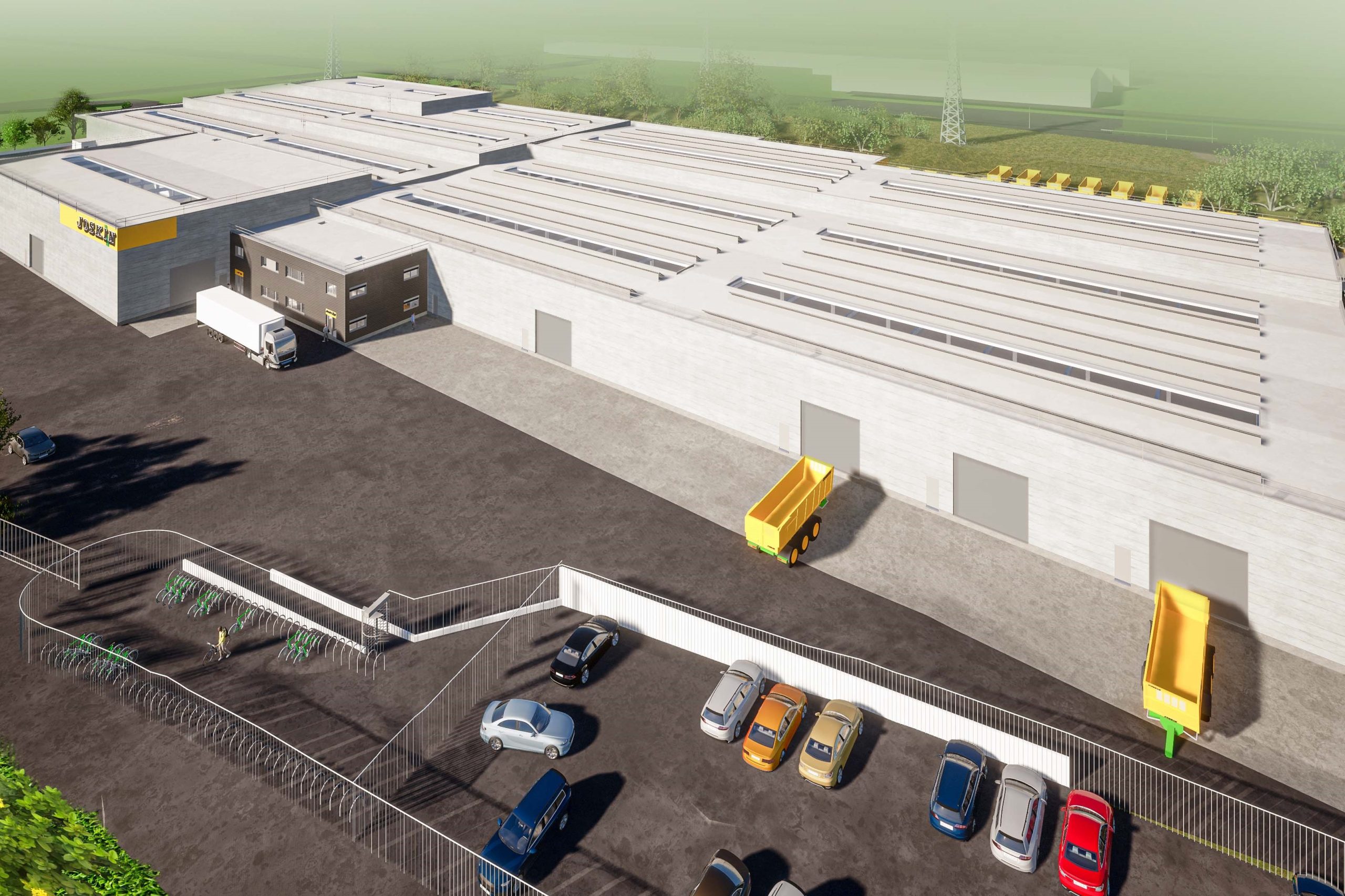 Zo ziet de toekomstige Joskin-productielocatie van kiepwagens, stalmeststrooiers en mogelijke nieuwe machines in Luxemburg er uit. - Foto: Joskin
