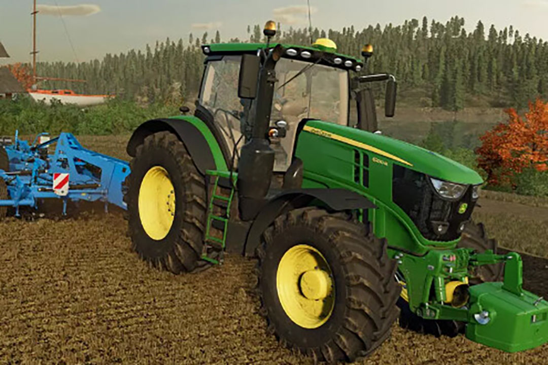 Een still uit computerspel Farming Simulator. Het computerspel viert zijn 15-jarige bestaan. De computergame maakt het mogelijk een virtuele proefrit te maken met een van de 150 trekkermerken. - Foto: Giant Software