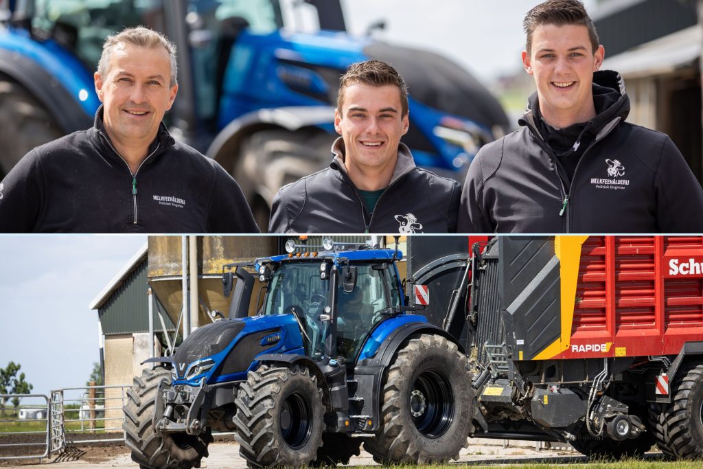 De Valtra Q245 arriveerde in mei 2023 op het melkveebedrijf van Douwe (47), Cornelis 22) en Sjouke (20) Politiek. De trekker heeft al 640 uur gedraaid, met name voor een 10 meter brede Krone-triplemaaier en een 18-kuubs-Jako-mesttank. – Foto’s: Bob Karsten