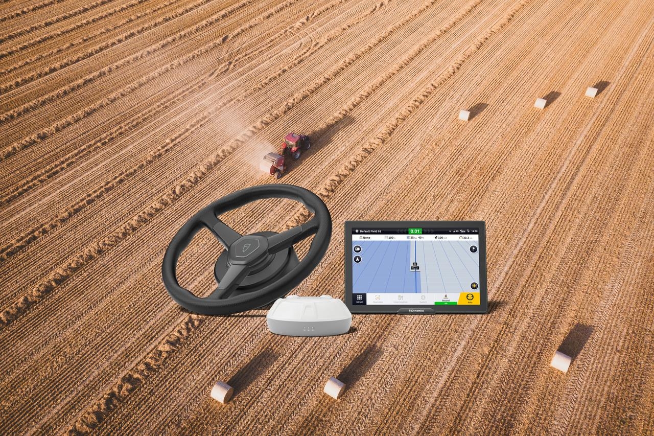 Het nieuwe stuursysteem FJD AT2 Max van FJ Dynamics heeft een 12,1-inch grote display. Samen met het robuuste stuurwiel zorgt dit volgens de leverancier voor meer grip en controle tijdens het werk op het veld. – Foto: FJ Dynamics