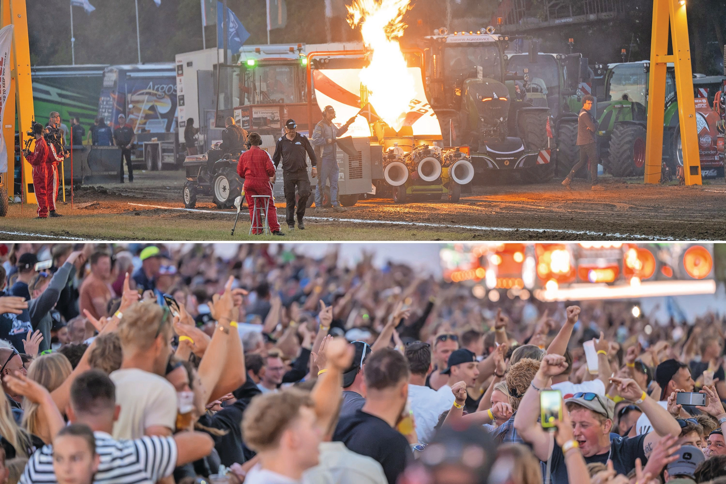 Stampvolle tribunes met enthousiast publiek bij Beachpull Putten op zaterdag 12 juli. De foto-impressie geeft een prachtig sfeerbeeld van een tractorpullingwedstrijd om door een ringetje te halen. Foto's: Michel Velderman