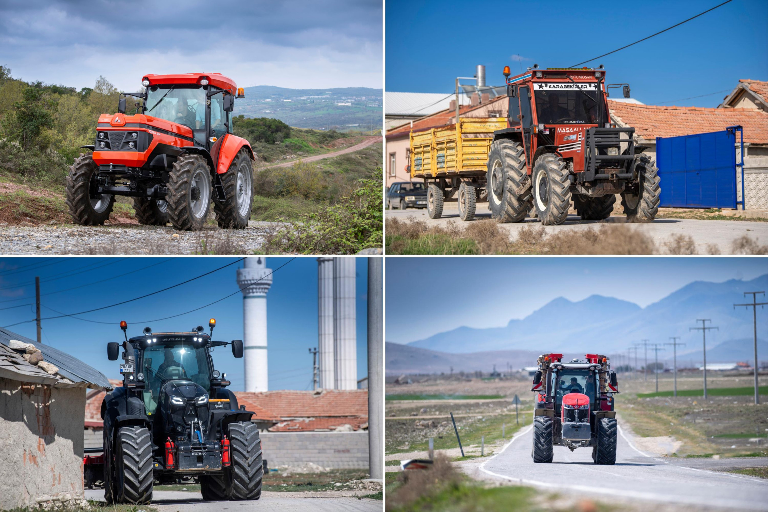 Kies je poster, van boven naar beneden met de klok mee: elektrische Agrolia 8134; Tümosan 82.80 DT; Deutz-Fahr 7250 TTV Warrior; Massey Ferguson 8730 S. Foto's: Mark Pasveer