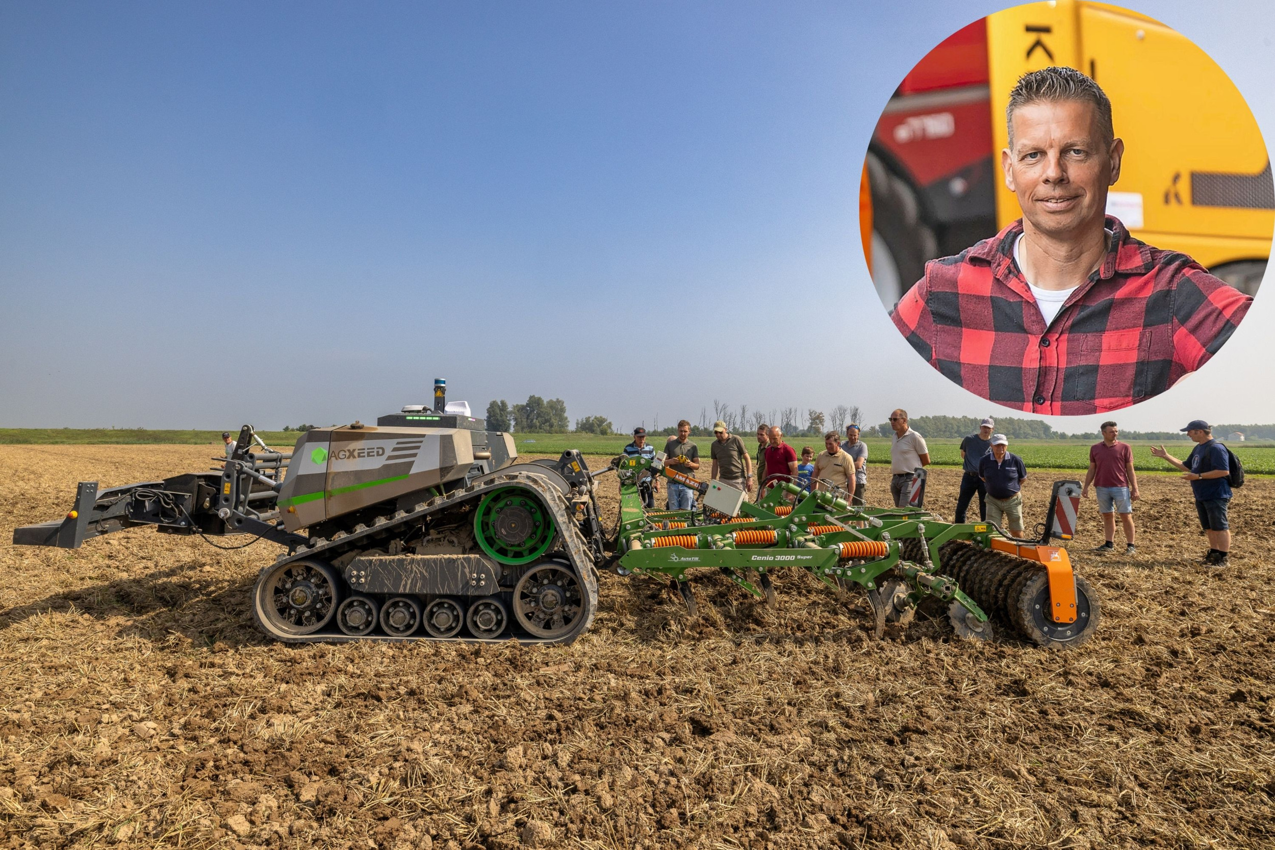 De AgXeed AgBot tijdens de praktijkdemo van Nationale Proeftuin Precisielandbouw (NPPL). “Werken met een robottrekker bespaart arbeid en brengt rust, maar alles staat of valt met een goede planning”, schrijft TREKKER-hoofdredacteur Bas van Hattum in zijn blog. Foto: Peter Roek, inzet: Mark Pasveer