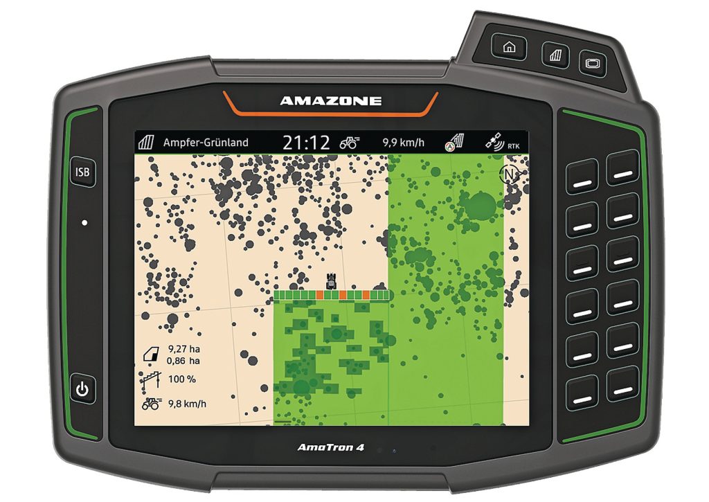 Via de AmaConnect software van Amazone deel je de taakkaart met een Amazone veldspuit met AmaTron 4 terminal en AmaSelect dophouders of AmaXact dophouders. Foto: Amazone
