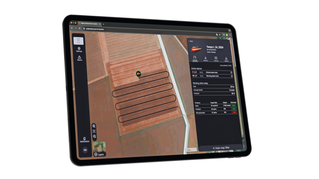 Via het E-Connect-portaal volgt de gebruiker precies waar machines aan het werk zijn. Zo houd je overzicht in het veld.