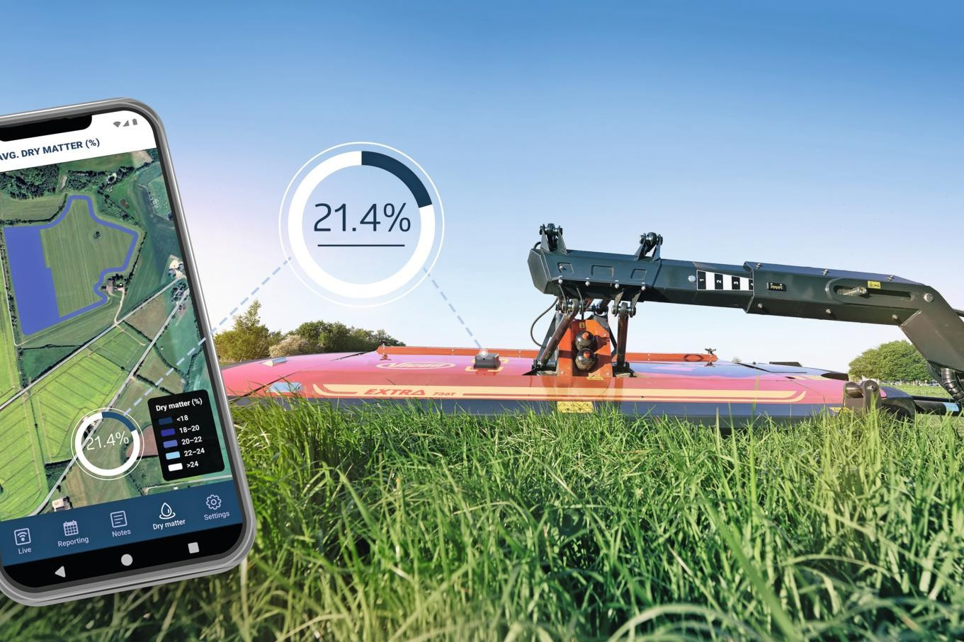 Vicon introduceerde op vakbeurs Agritechnica een drogestofsensor voor op de maaier. Met deze sensor kan de gebruiker het drogestofgehalte direct meten tijdens het maaien. Foto: Vicon