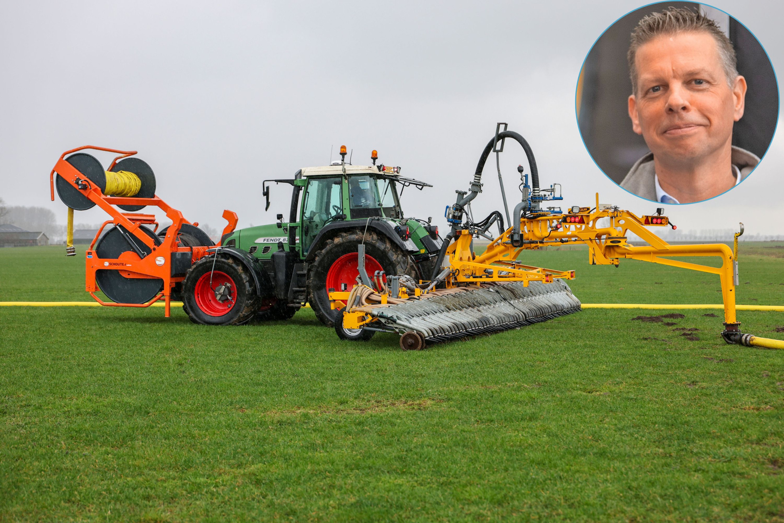 Een Tjalma-bemester met ervoor een Fendt 820 Vario. “We zien een duidelijke trend naar meer water en – waar mogelijk – mestconcentraten of kunstmest bijmengen in pompsets voor sleepslangcombinaties”, schrijft TREKKER-hoofdredacteur Bas van Hattum in zijn blog. Foto: Bert Jansen/foto-inzet: Mark Pasveer